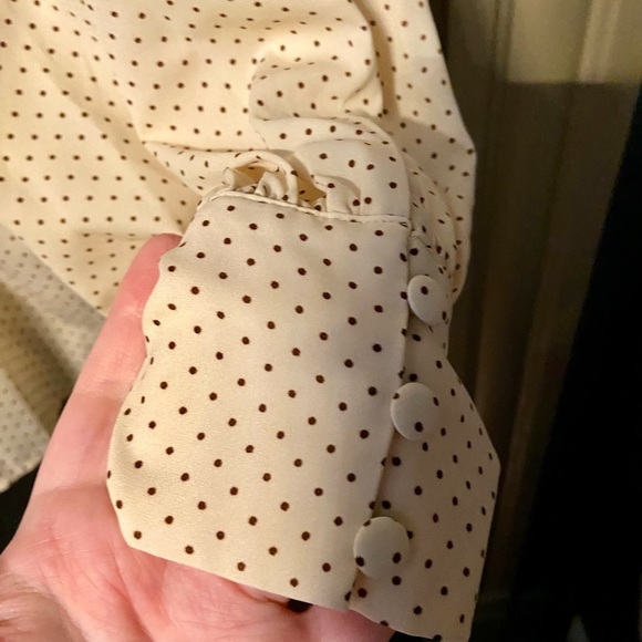 Unique Vintage Cream and Brown Polka Dot Blouse - Picture 7 of 9